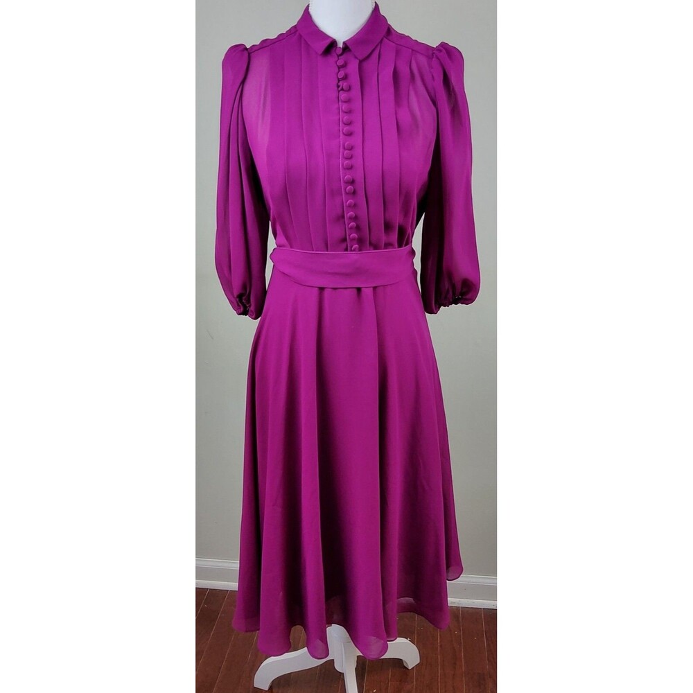 Vintage Pat Richards Pleat Front Dress Magenta Size 4